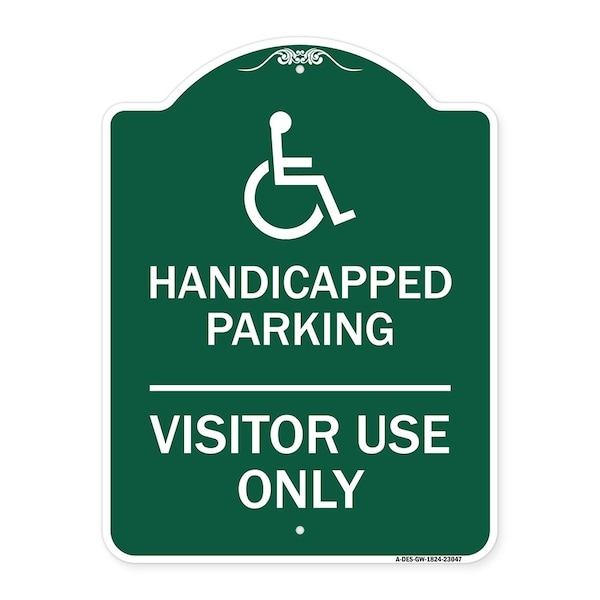 Reserved Parking Handicapped Parking Visitor Use Only with Graphic, Green & White, GW-1824-23047